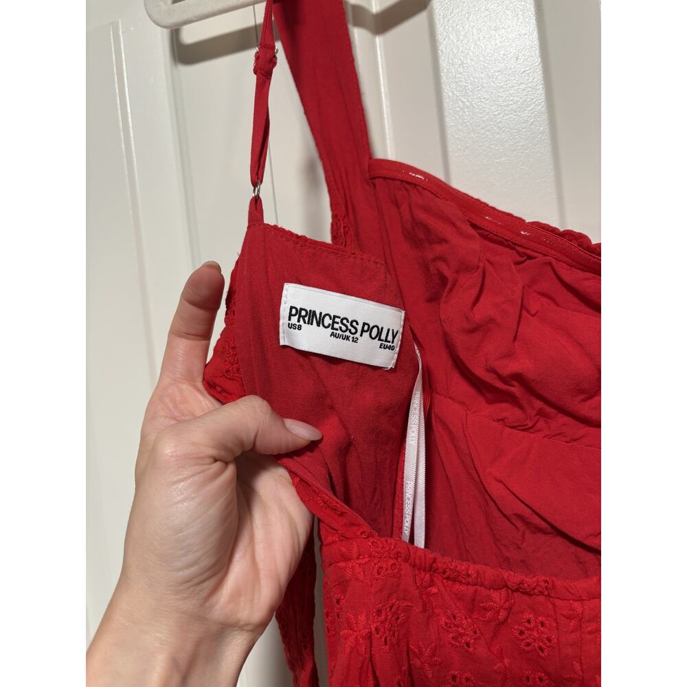 Princess Polly Red Eyelet Mini Dress US 8 - Picture 5 of 7